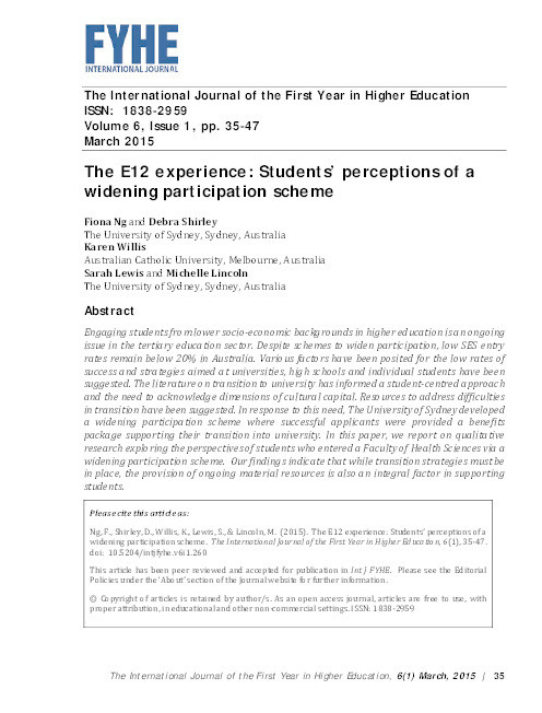 The E12 experience: Students’ perceptions of a widening participation scheme Thumbnail