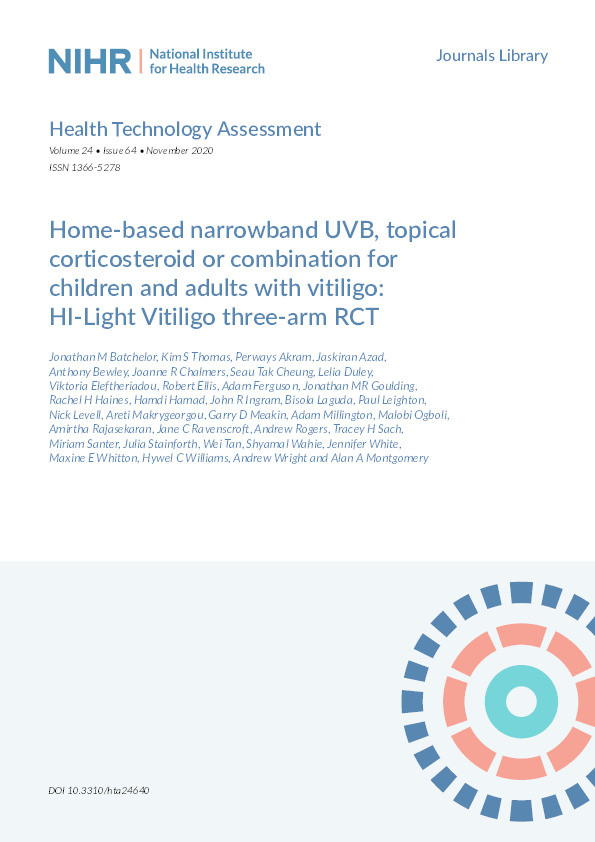 Home-based narrowband UVB, topical corticosteroid or combination for children and adults with vitiligo: HI-light vitiligo three-arm RCT Thumbnail