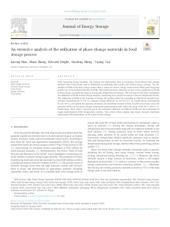 An extensive analysis of the utilisation of phase change materials in food storage process Thumbnail