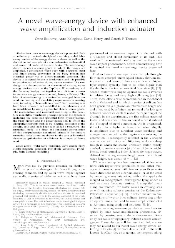 A novel wave-energy device with enhanced wave amplification and induction actuator Thumbnail