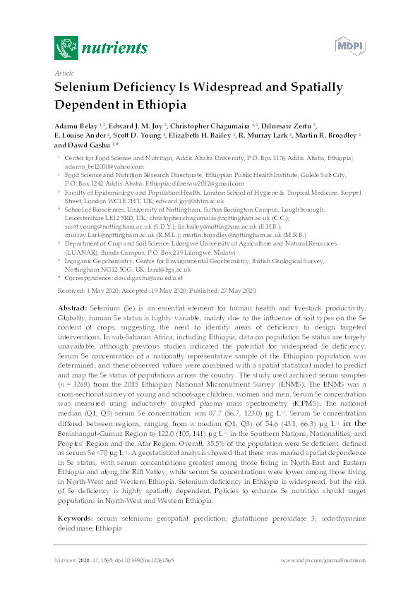 Selenium Deficiency Is Widespread and Spatially Dependent in Ethiopia Thumbnail