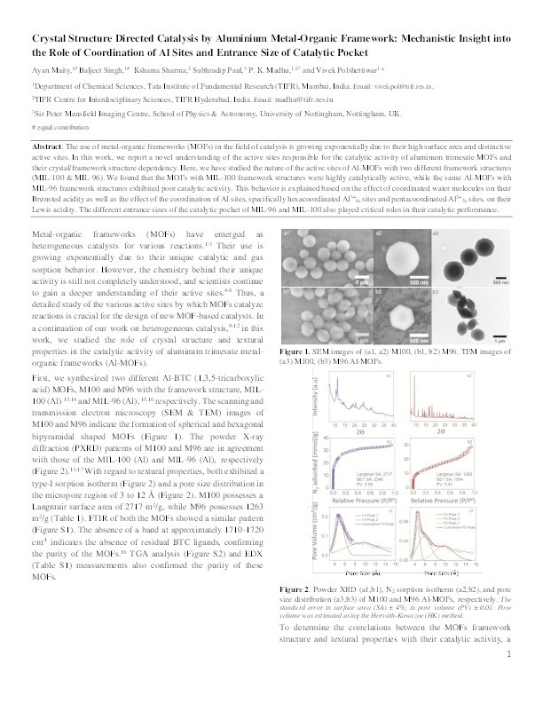 Crystal Structure Directed Catalysis by Aluminum Metal-Organic Framework: Mechanistic Insight into the Role of Coordination of Al Sites and Entrance Size of Catalytic Pocket Thumbnail