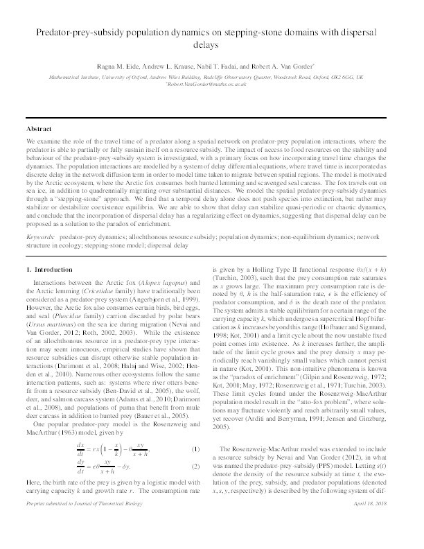 Predator-prey-subsidy population dynamics on stepping-stone domains with dispersal delays Thumbnail