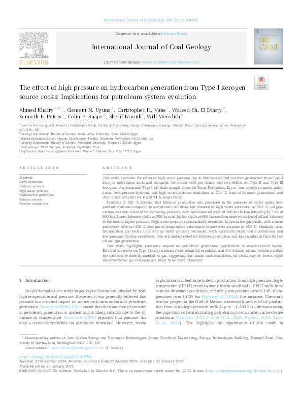 The effect of high pressure on hydrocarbon generation from Type-I kerogen source rocks: Implications for petroleum system evolution Thumbnail