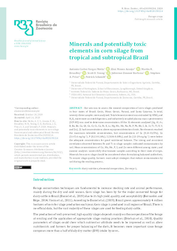 Minerals and potentially toxic elements in corn silage from tropical and subtropical Brazil Thumbnail