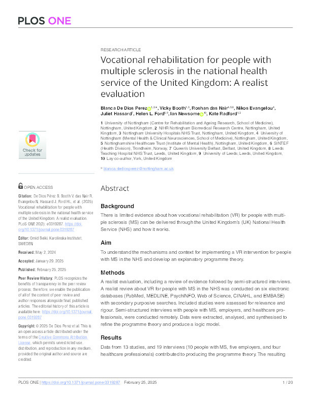 Vocational rehabilitation for people with multiple sclerosis in the national health service of the United Kingdom: A realist evaluation Thumbnail