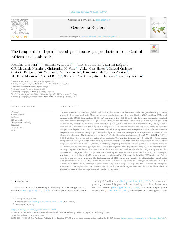 The temperature dependence of greenhouse gas production from Central African savannah soils Thumbnail