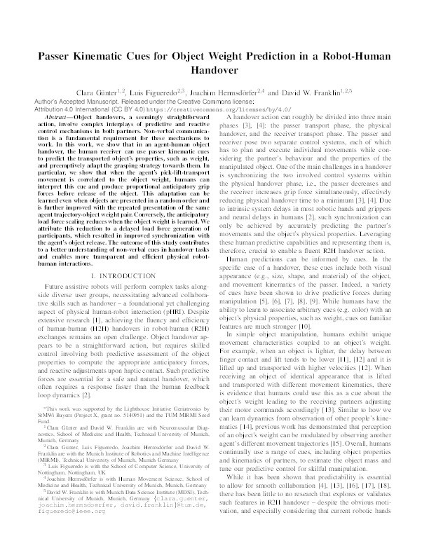 Passer Kinematic Cues for Object Weight Prediction in a Simulated Robot-Human Handover Thumbnail