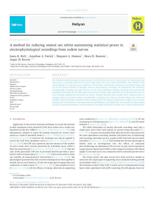 A method for reducing animal use whilst maintaining statistical power in electrophysiological recordings from rodent nerves Thumbnail