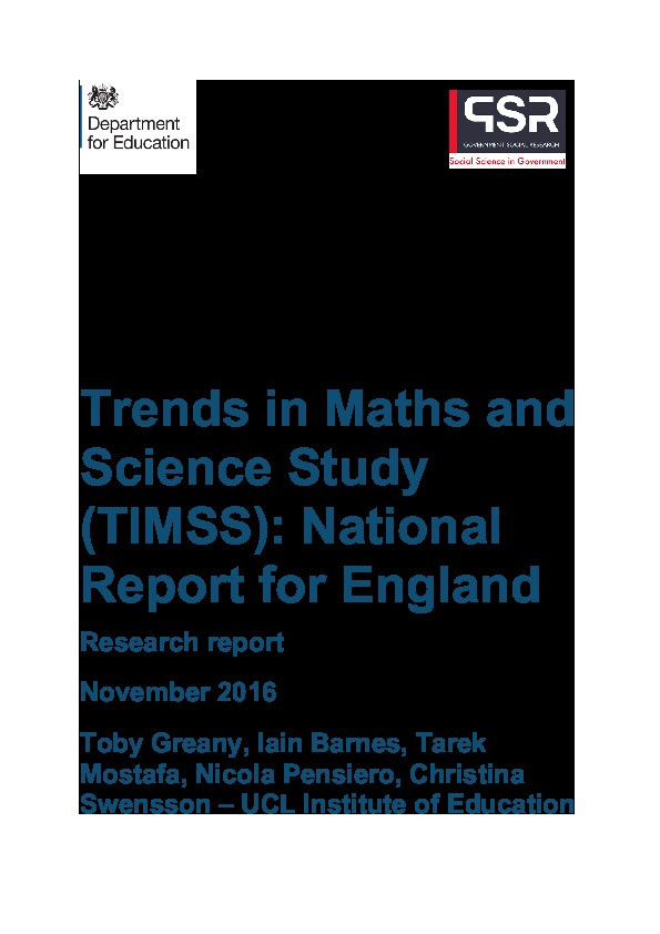 Trends in Maths and Science Study (TIMSS): National Report for England Thumbnail
