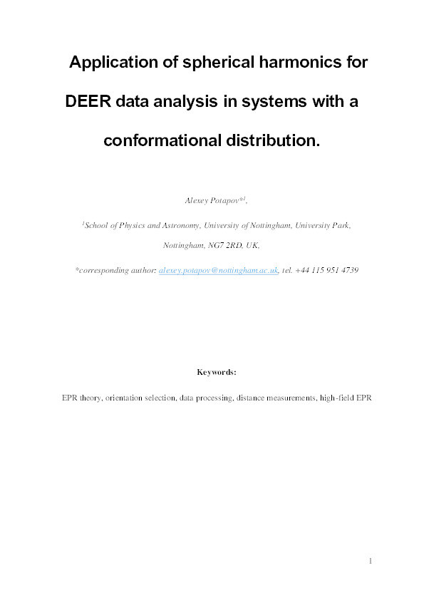 Application of spherical harmonics for DEER data analysis in systems with a conformational distribution Thumbnail