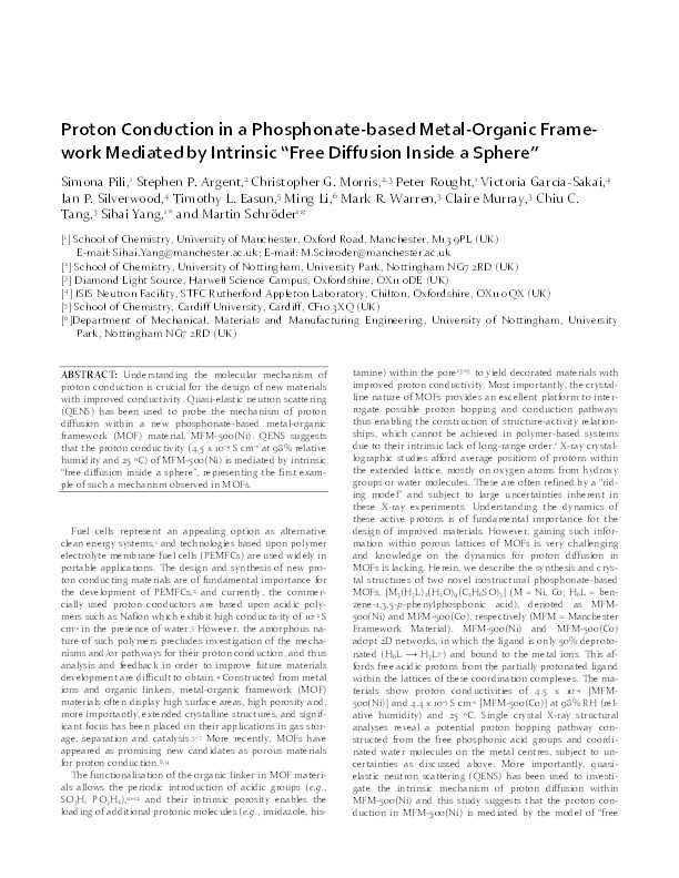 Proton Conduction in a Phosphonate-Based Metal–Organic Framework Mediated by Intrinsic “Free Diffusion inside a Sphere” Thumbnail