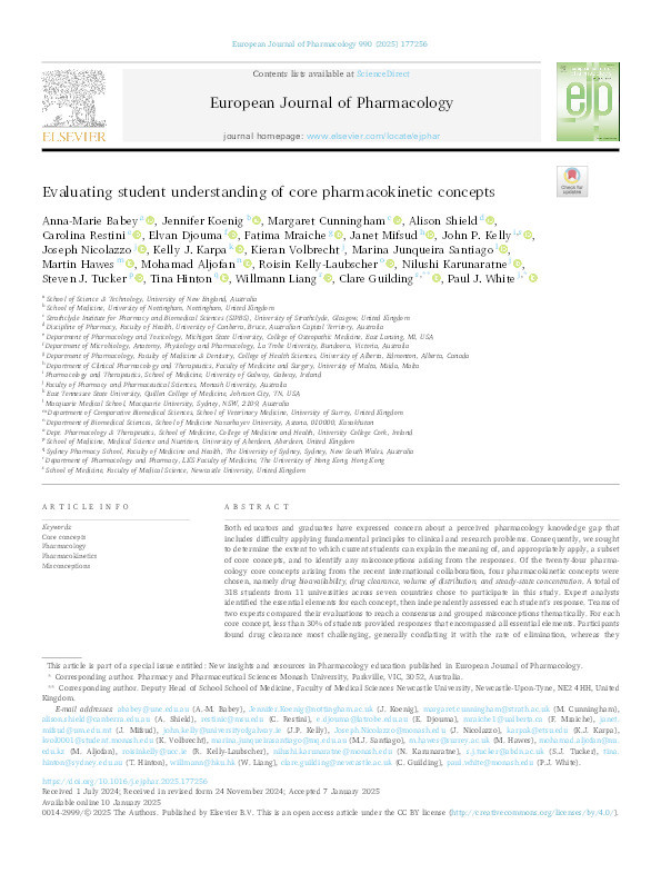 Evaluating student understanding of core pharmacokinetic concepts Thumbnail