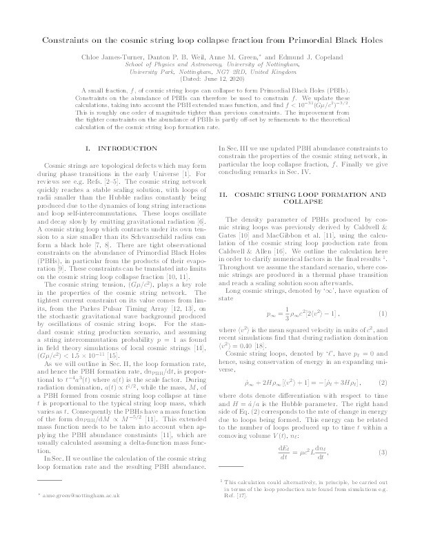 Constraints on the cosmic string loop collapse fraction from primordial black holes Thumbnail