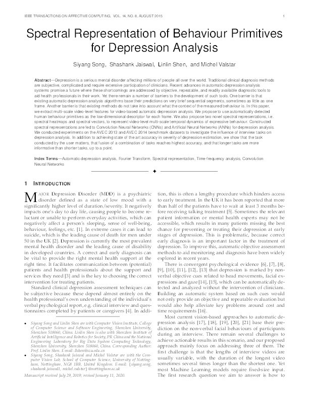 Spectral Representation of Behaviour Primitives for Depression Analysis Thumbnail