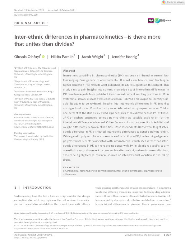 Inter‐ethnic differences in pharmacokinetics—is there more that unites than divides? Thumbnail