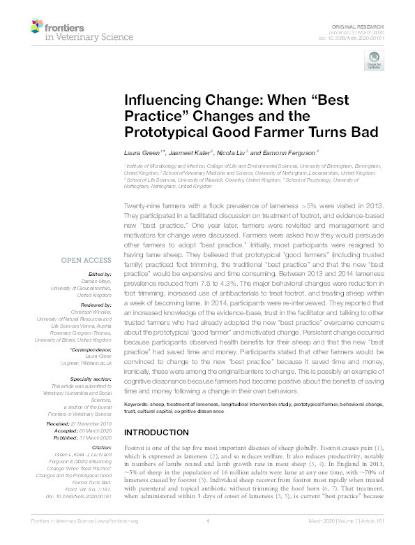 Influencing Change: When “Best Practice” Changes and the Prototypical Good Farmer Turns Bad Thumbnail