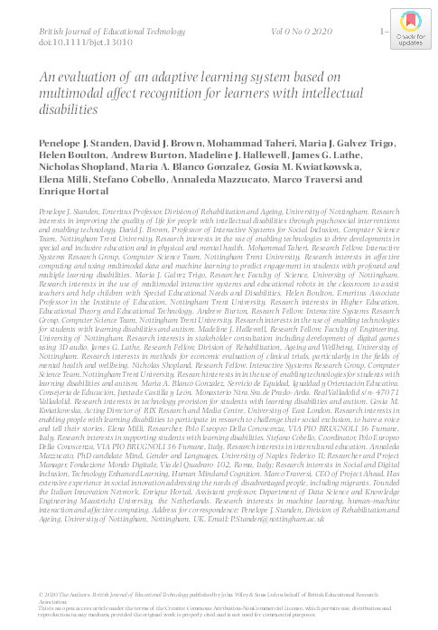 An evaluation of an adaptive learning system based on multimodal affect recognition for learners with intellectual disabilities Thumbnail