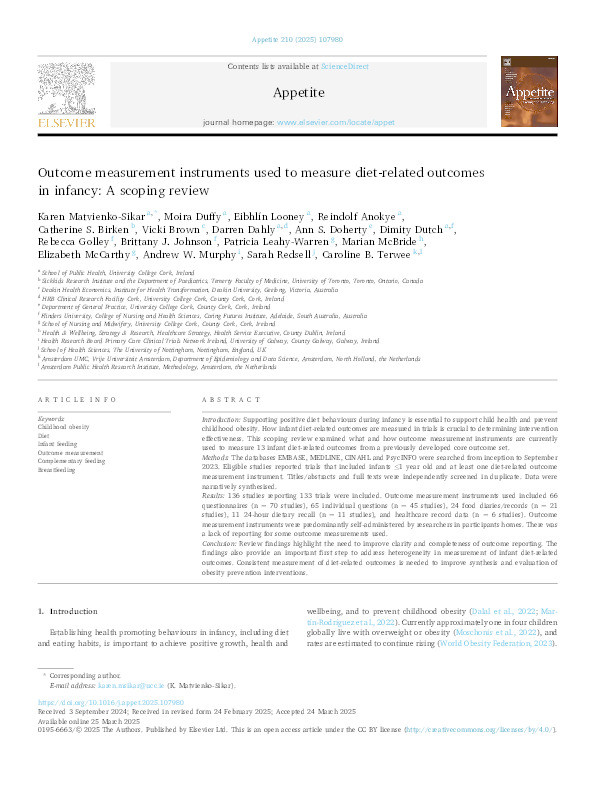 Outcome measurement instruments used to measure diet-related outcomes in infancy: A scoping review Thumbnail