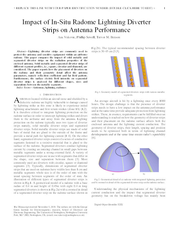 Impact of In-Situ Radome Lightning Diverter Strips on Antenna Performance Thumbnail