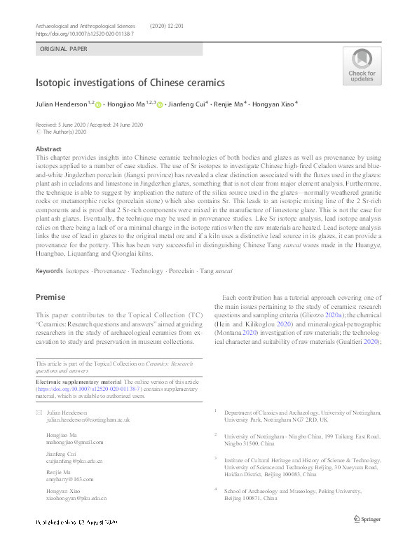 Isotopic investigations of Chinese ceramics Thumbnail