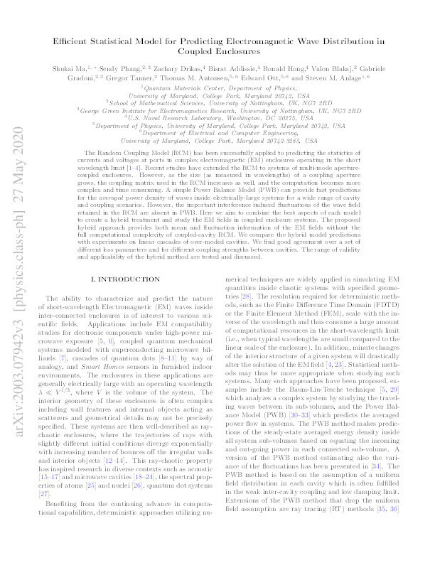 Efficient Statistical Model for Predicting Electromagnetic Wave Distribution in Coupled Enclosures Thumbnail