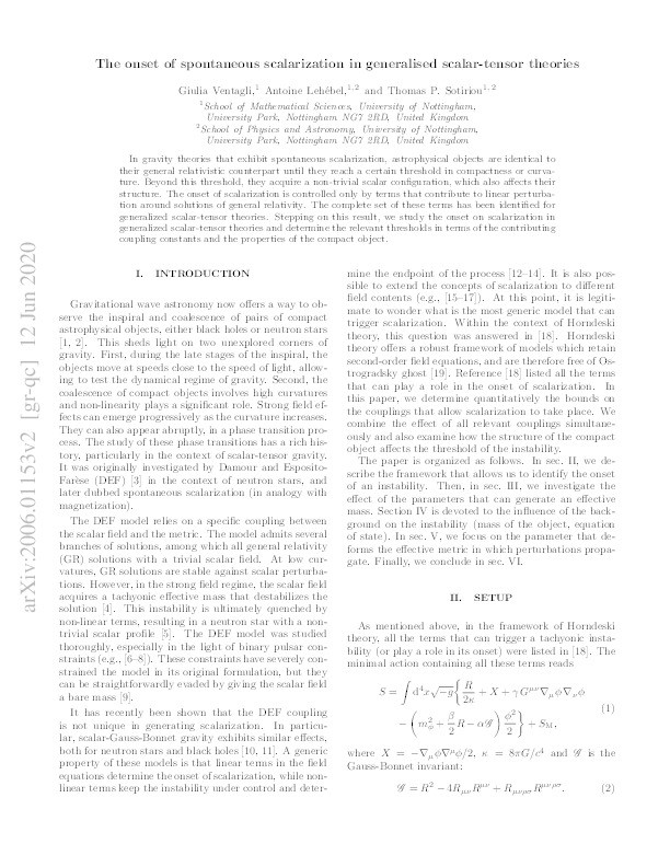 Onset of spontaneous scalarization in generalized scalar-tensor theories Thumbnail