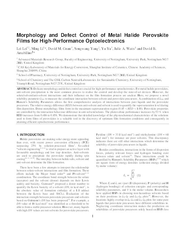 Morphology and Defect Control of Metal Halide Perovskite Films for High-Performance Optoelectronics Thumbnail