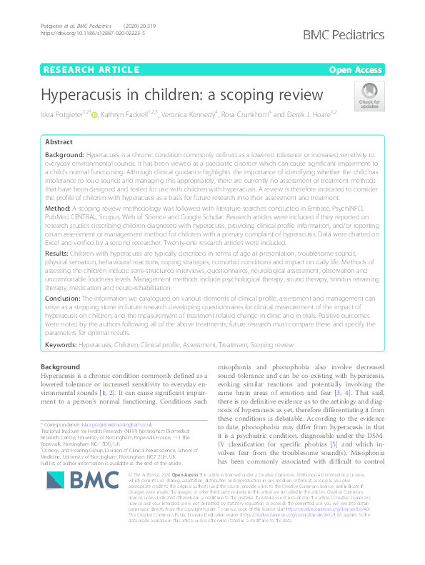 Hyperacusis in children: A scoping review Thumbnail