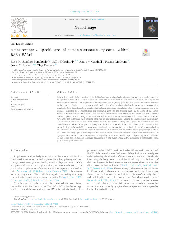 A nociresponsive specific area of human somatosensory cortex within BA3a: BA3c? Thumbnail