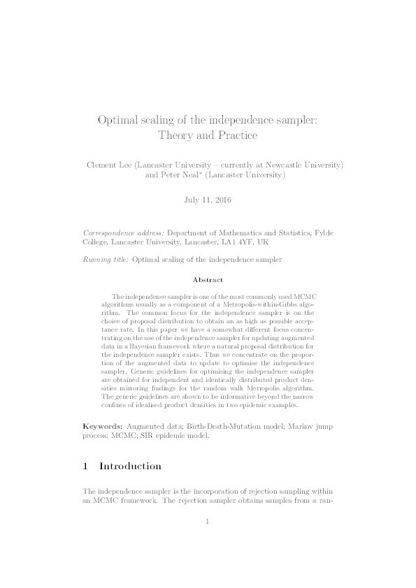 Optimal scaling of the independence sampler: Theory and practice Thumbnail