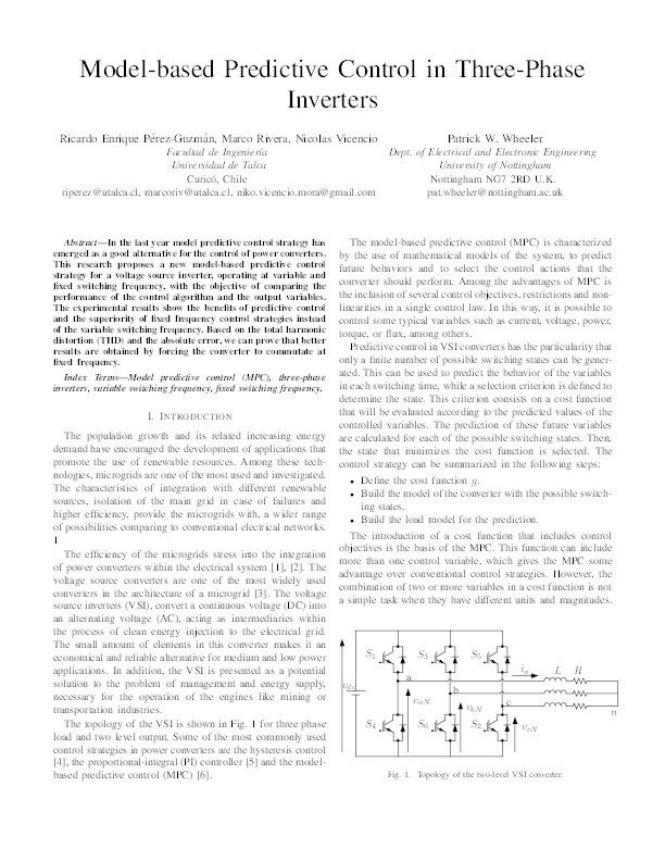 Model-based Predictive Control in Three-Phase Inverters Thumbnail