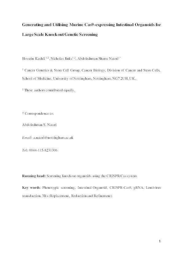 Generating and Utilizing Murine Cas9-Expressing Intestinal Organoids for Large-Scale Knockout Genetic Screening Thumbnail