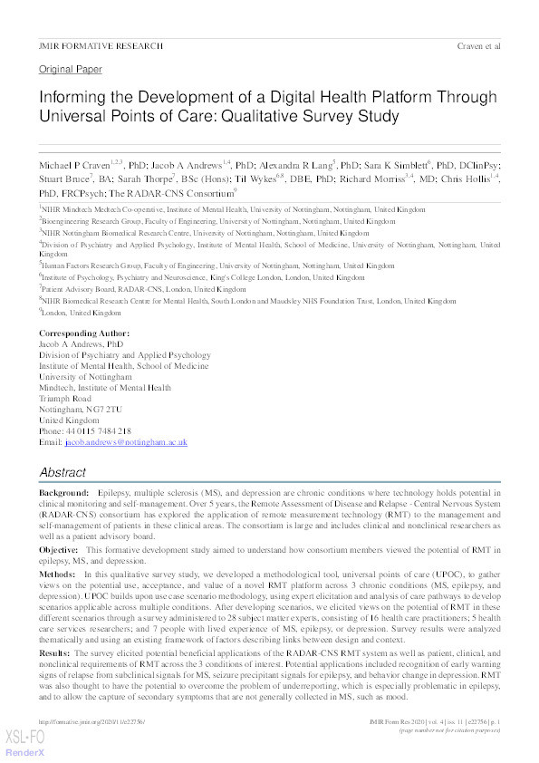 Informing the Development of a Digital Health Platform Through Universal Points of Care: Qualitative Survey Study Thumbnail