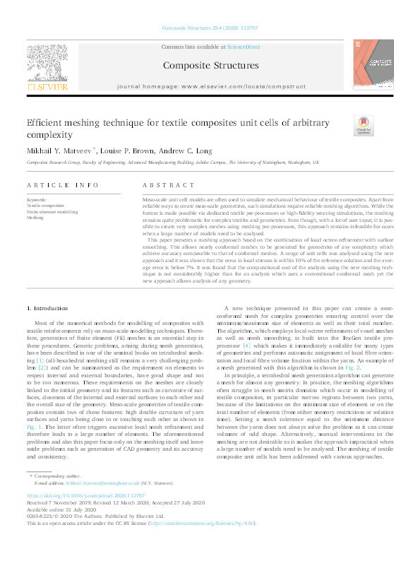 Efficient meshing technique for textile composites unit cells of arbitrary complexity Thumbnail