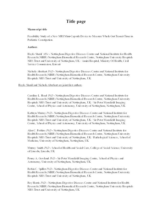 Feasibility Study of a New MRI Mini-Capsule Device to Measure Whole Gut Transit Time in Pediatric Constipation Thumbnail