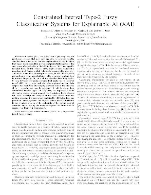 Constrained Interval Type-2 Fuzzy Classification Systems for Explainable AI (XAI) Thumbnail