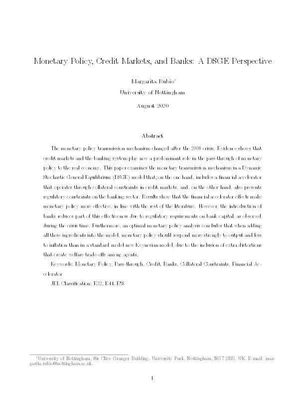 Monetary Policy, Credit Markets, and Banks: A DSGE Perspective Thumbnail