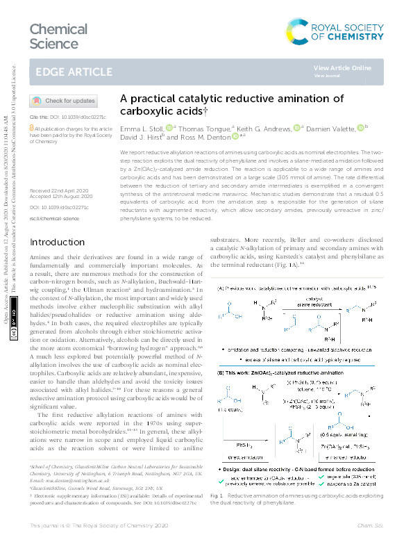 A Practical Catalytic Reductive Amination of Carboxylic Acids Thumbnail