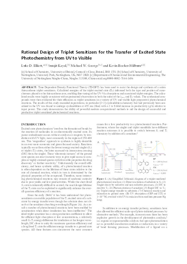 Rational Design of Triplet Sensitizers for the Transfer of Excited State Photochemistry from UV to Visible Thumbnail