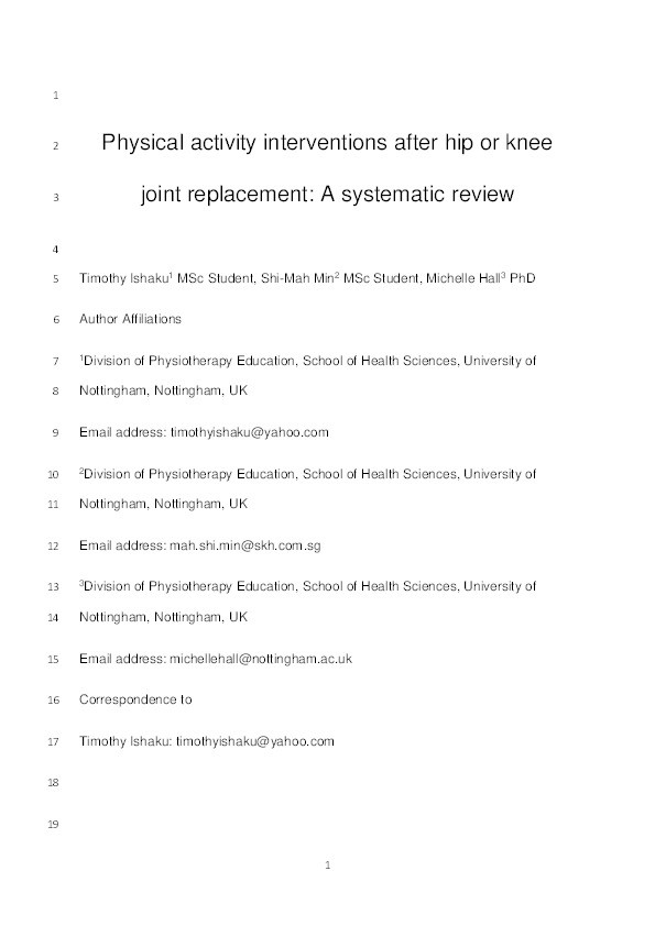 Physical Activity Interventions After Hip or Knee Joint Replacement: a Systematic Review Thumbnail