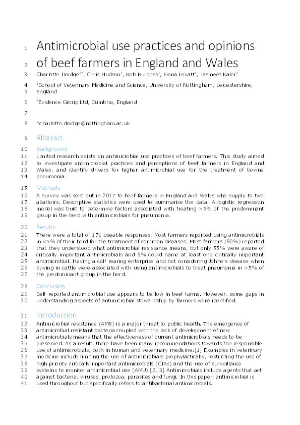 Antimicrobial use practices and opinions of beef farmers in England and Wales Thumbnail