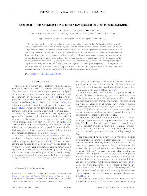 Cold atoms in micromachined waveguides: A new platform for atom-photon interactions Thumbnail