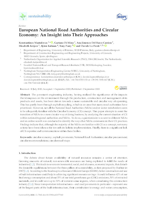 European National Road Authorities and Circular Economy: An Insight into Their Approaches Thumbnail