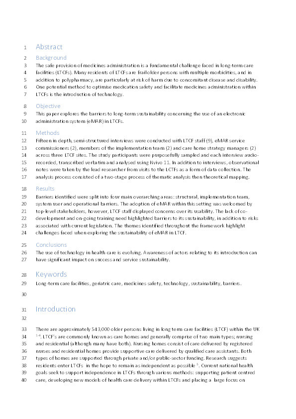 Exploring barriers to the sustainability of an electronic administration system in long-term care facilities: A case study approach Thumbnail