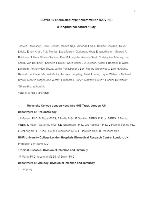 COVID-19-associated hyperinflammation and escalation of patient care: a retrospective longitudinal cohort study Thumbnail