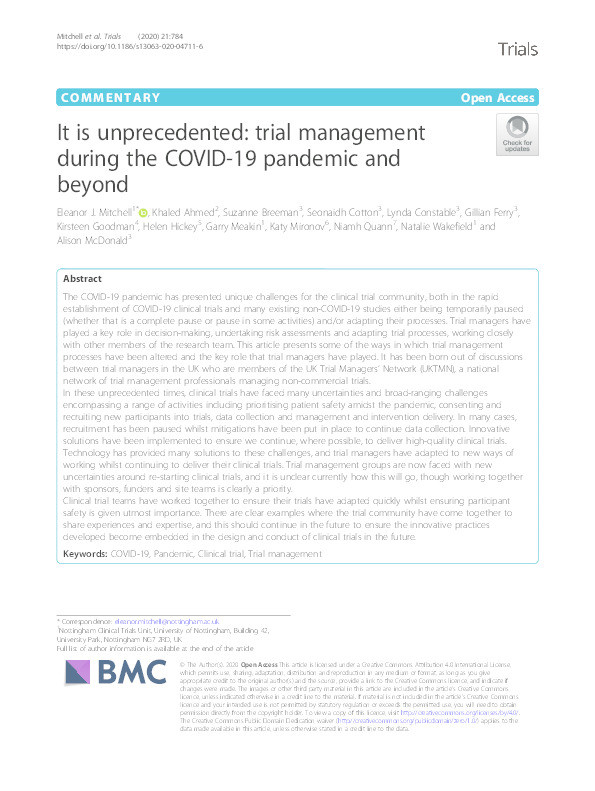 It is unprecedented: trial management during the COVID-19 pandemic and beyond Thumbnail