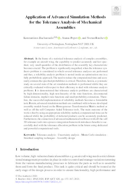 Application of advanced simulation methods for the tolerance analysis of mechanical assemblies Thumbnail