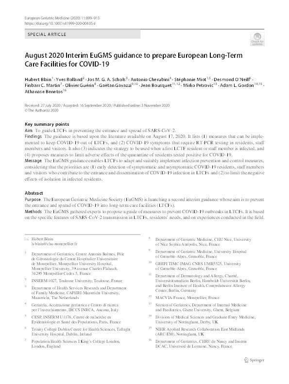 August 2020 Interim EuGMS guidance to prepare European Long-Term Care Facilities for COVID-19 Thumbnail