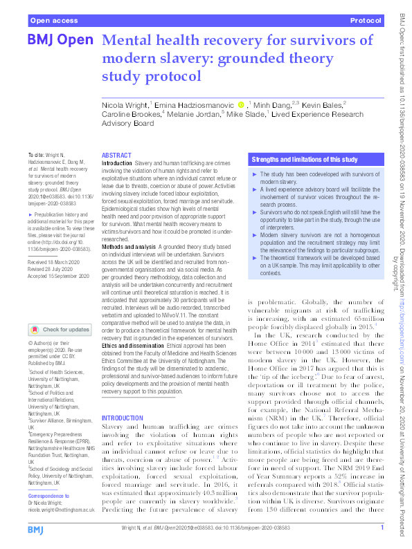 Mental health recovery for survivors of modern slavery: grounded theory study protocol Thumbnail